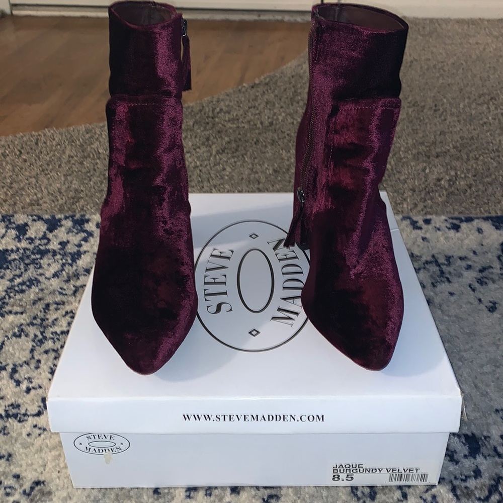 Steve Madden Jacque Burgundy Velvet Booties